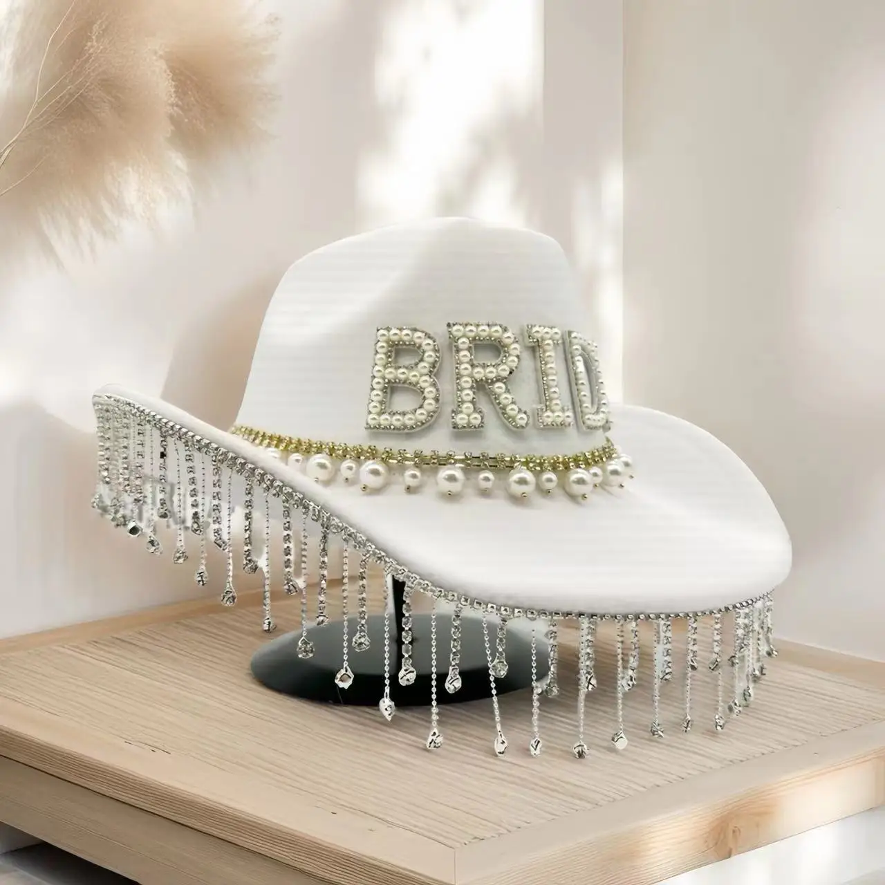 HongLuan witte bruiloft kostuum hoed volwassene, cowboyhoeden strass voor vrouw, cowboy cosplay vrouwelijke accessoires en cowgirl pet