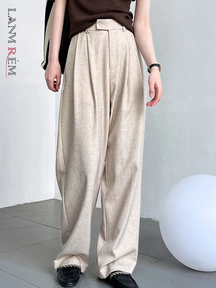 LANMREM Minimalist Style Floor Mopping Suit Pants For Women 2025 Spring New Drop Loose Wide Leg Trousers Office Lady 2DB1804