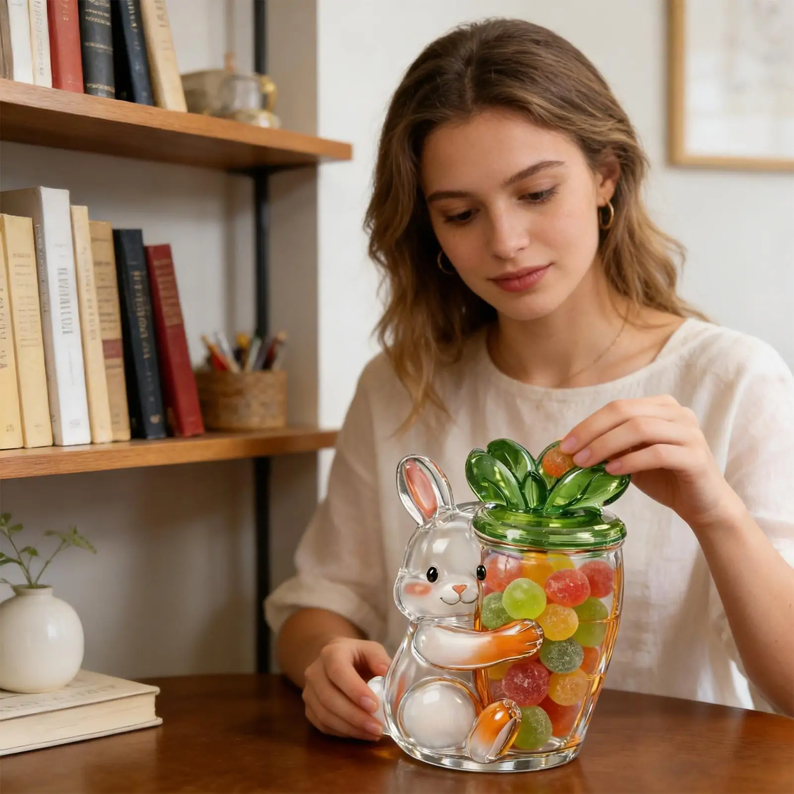 Spring Cookie Jar Bunny Cute Portable Decor Spring Candy Dish For Party Christmas Birthday Weekday Snack Serving Offices Dorm