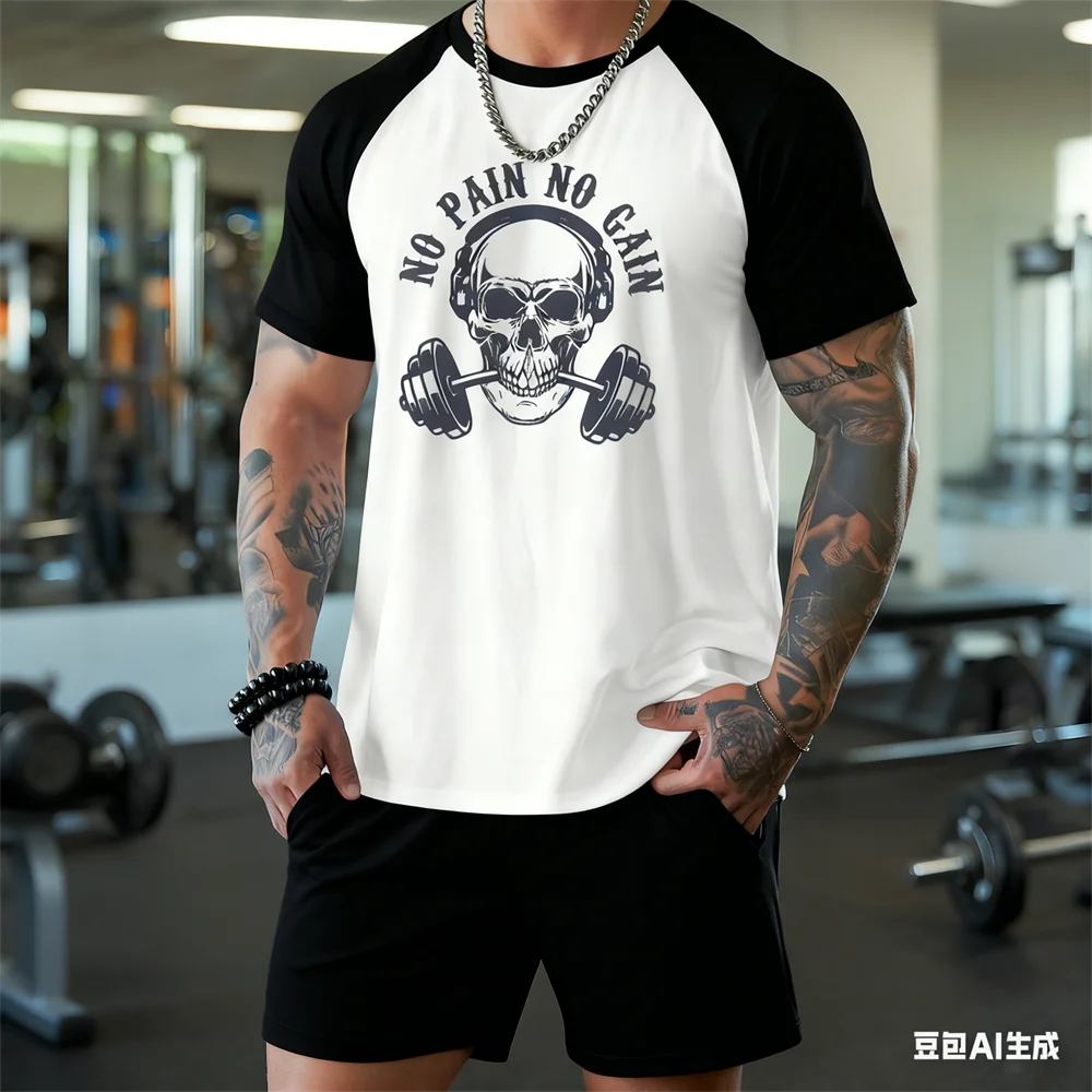 

3D Skull Printed Men's Sets Hip Hop Trend Harajuku Short Sleeve Shorts Men Two-piece Suit Summer Gym Fitness Training Clothing