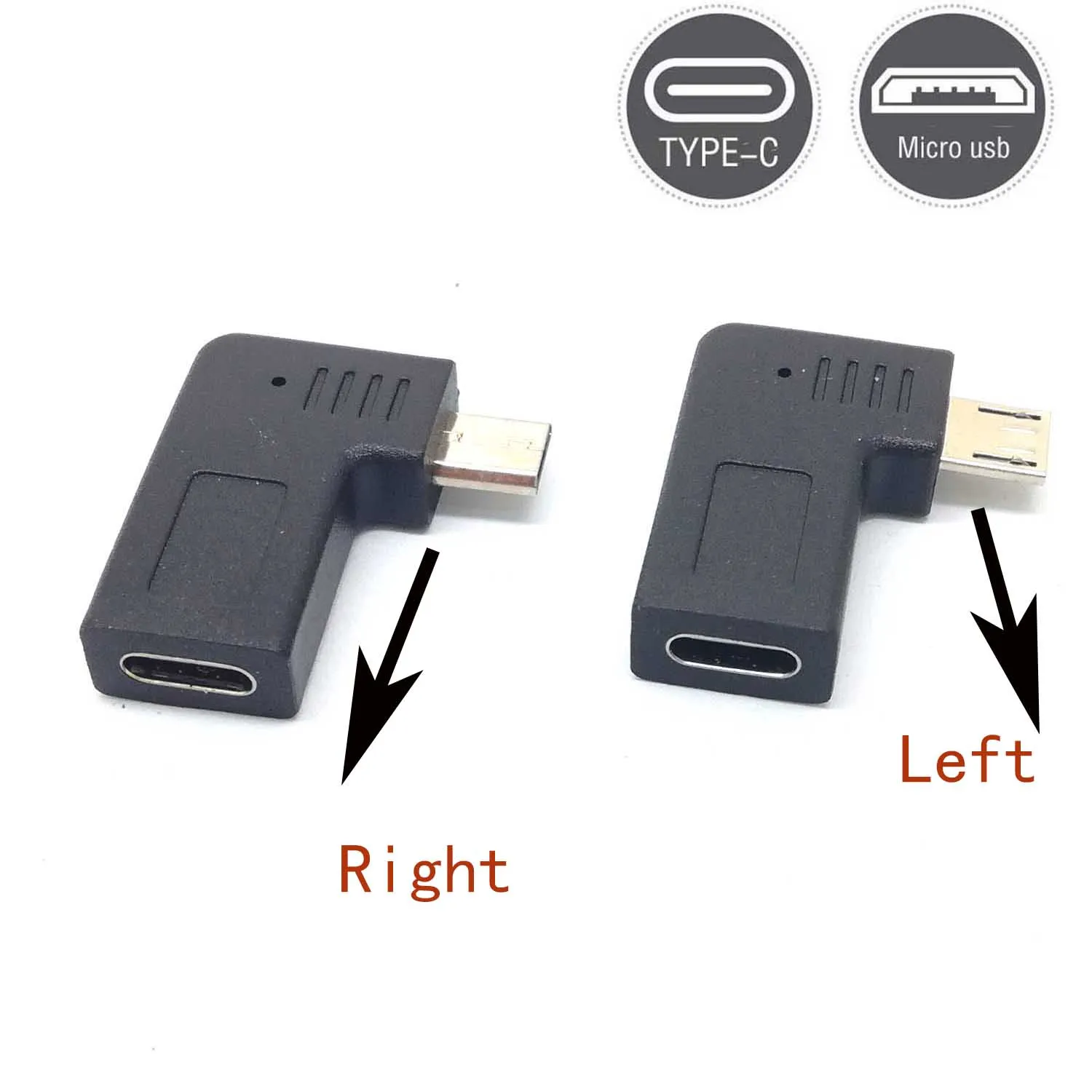 90 Angle Type-C Female To Micro-B Micro Male USB Charger Data Otg Cable Adapter