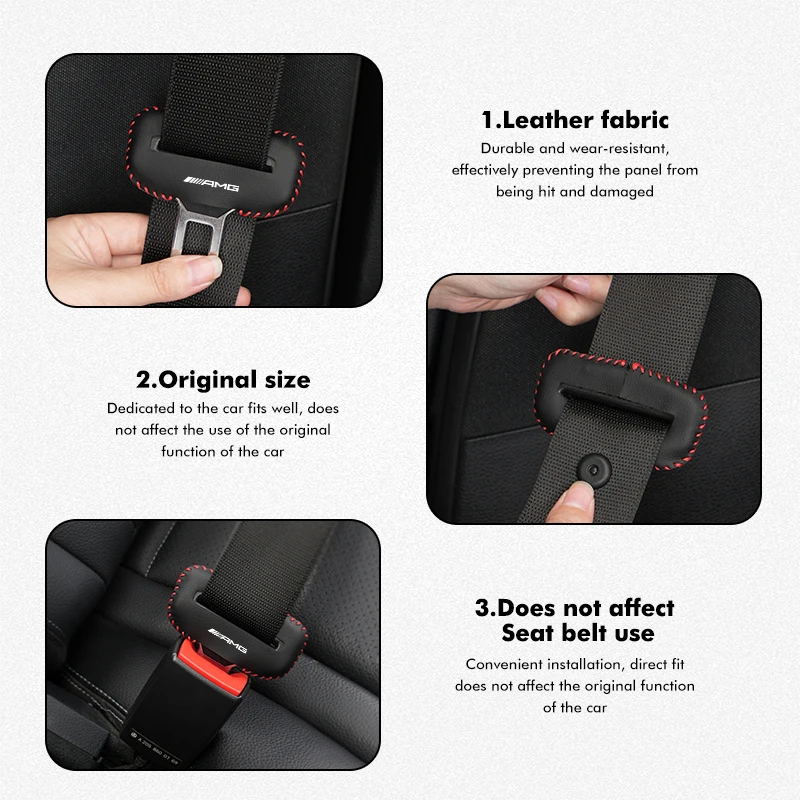 Leather Car Seat Belt Buckle Cover Anti-Scratch Protector Clip For AMG C180 C300 W124 W176 W177 C200 C260 GLC CLE CLA