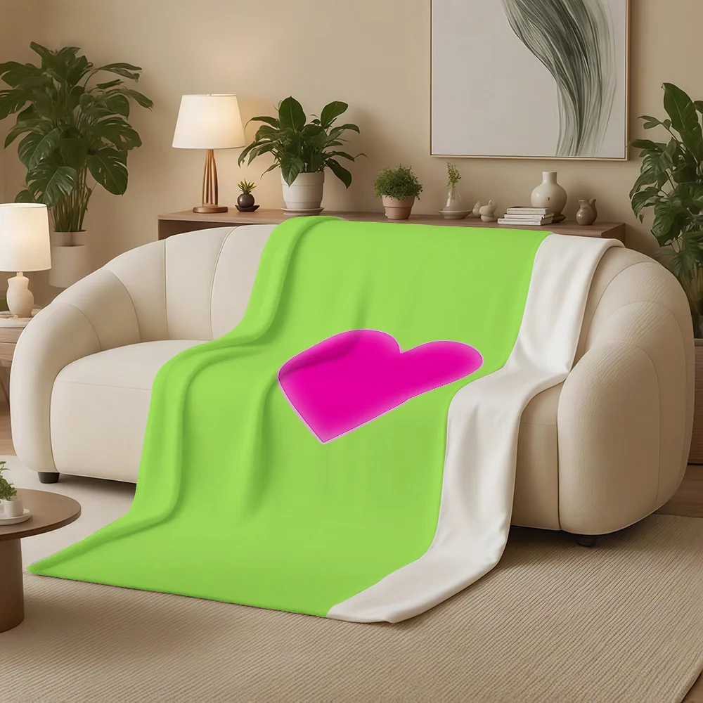 1pc Lime Green Lime Green Plush Blanket with Neon Pink Heart - Soft Cozy All-Season Bedspread, Couch Throw, Bed Cover, Contempor - view 5