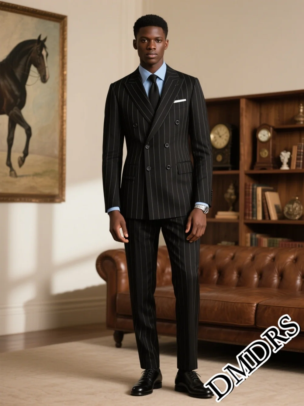 

Hot Sale Double-Breasted Men's Gray Suit Set For Wedding & Business Classic Men's Suit Set 2PCS Formal Striped Men's Suit