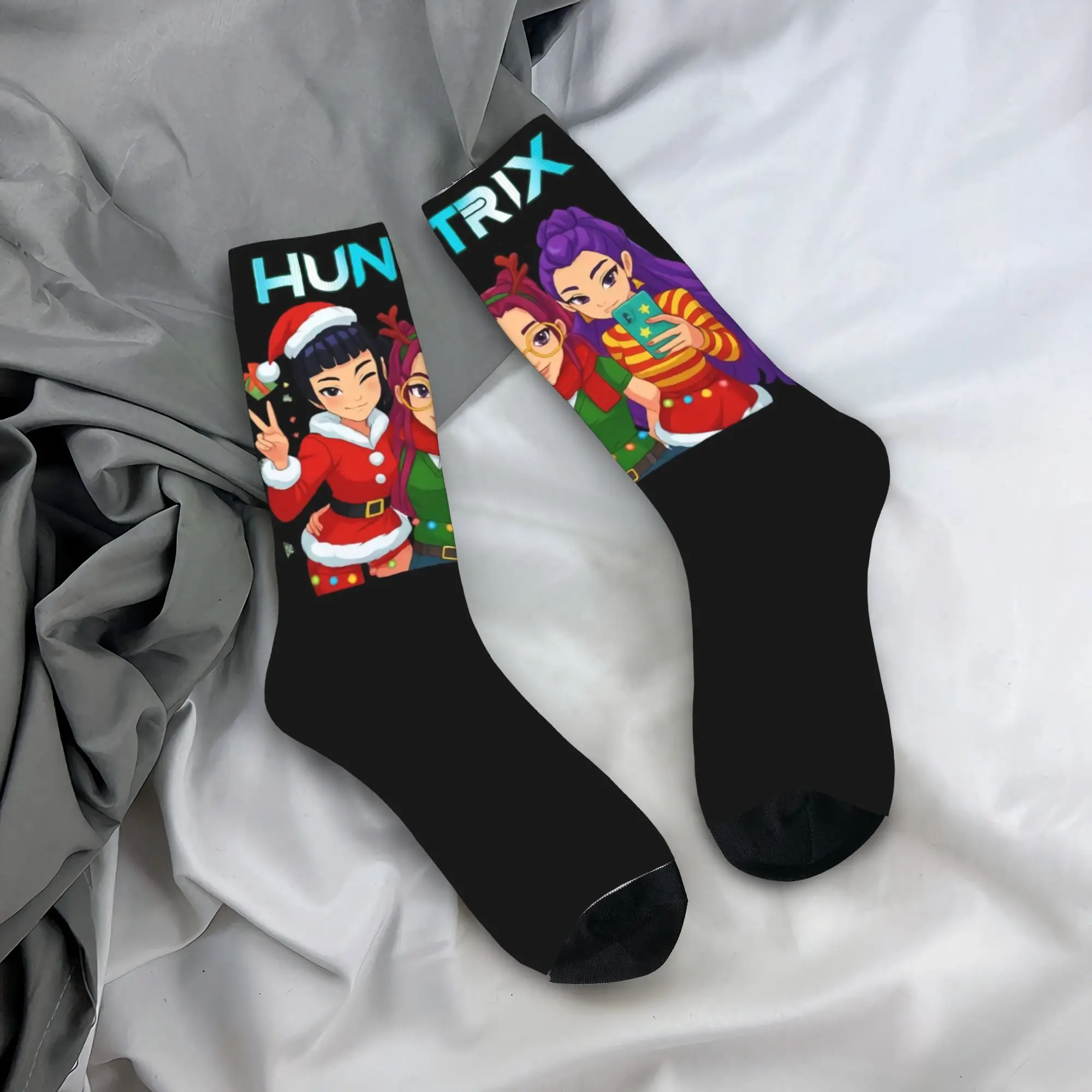 

Рождественские носки Huntrix Girl в стиле Kpop, весенние чулки для отдыха, мужские удобные носки унисекс, нескользящие велосипедные носки на заказ