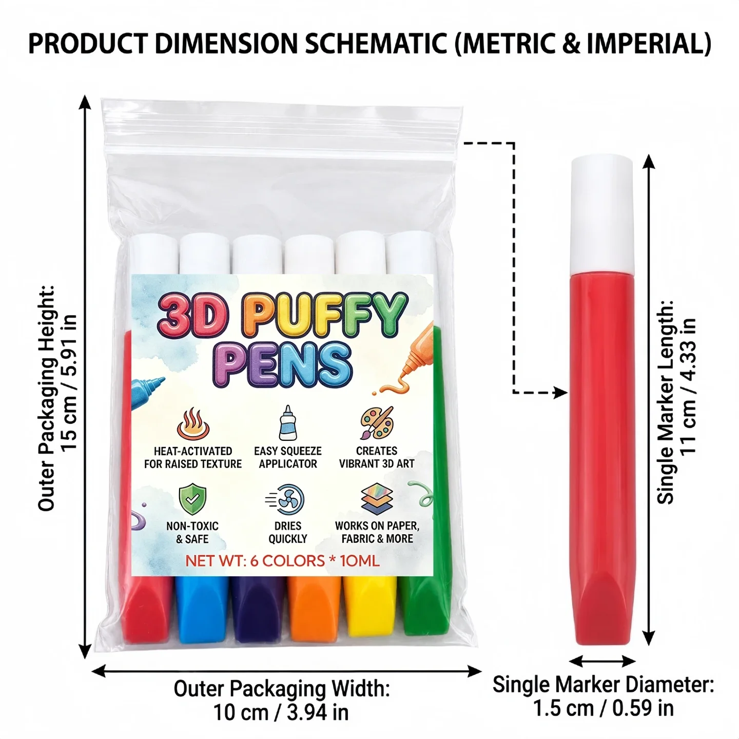6 Pcs Popcorn Pens 3D Puffy Paint Markers, Holiday Gift For Artists, For Fabric T-Shirts And Canvas Sneakers DIY