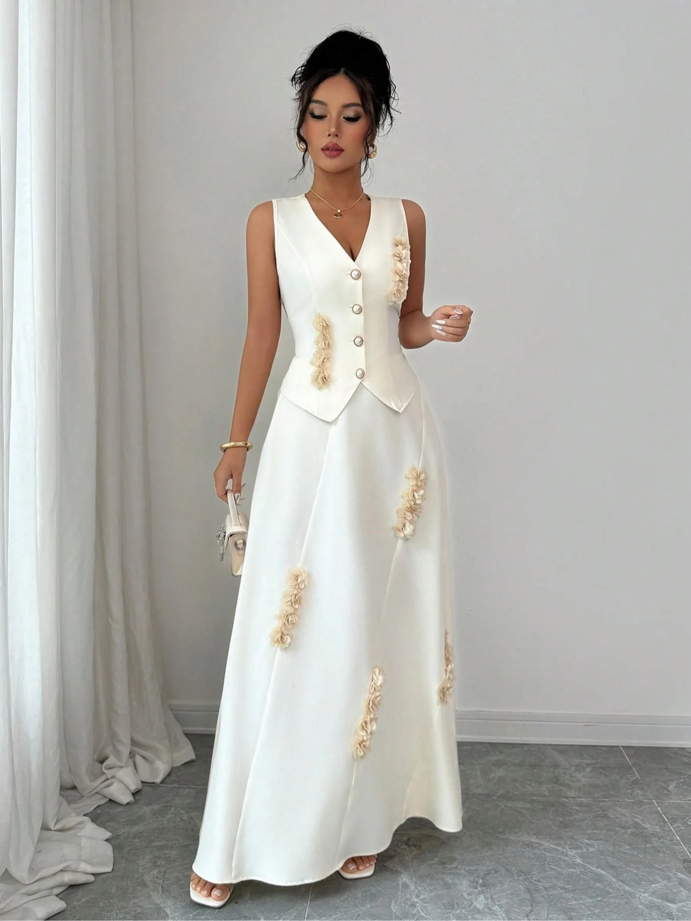 طقم فستان نسائي ضيق بدون أكمام مكون من قطعتين، صيفي أنيق عالي الخصر، تصميم أنيق ومريح للارتداء اليومي