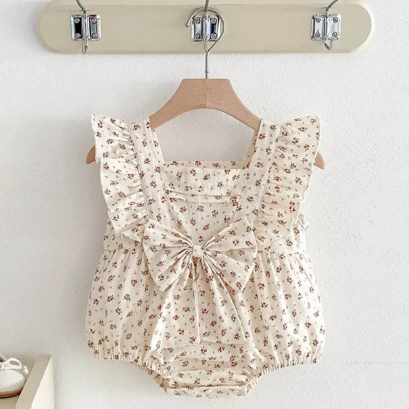 2025 New Summer Toddler Baby Girls Jumpsuit Flying Sleeve Cotton Print Infant Baby Girls Bodysuits 0-24M Children Clothes