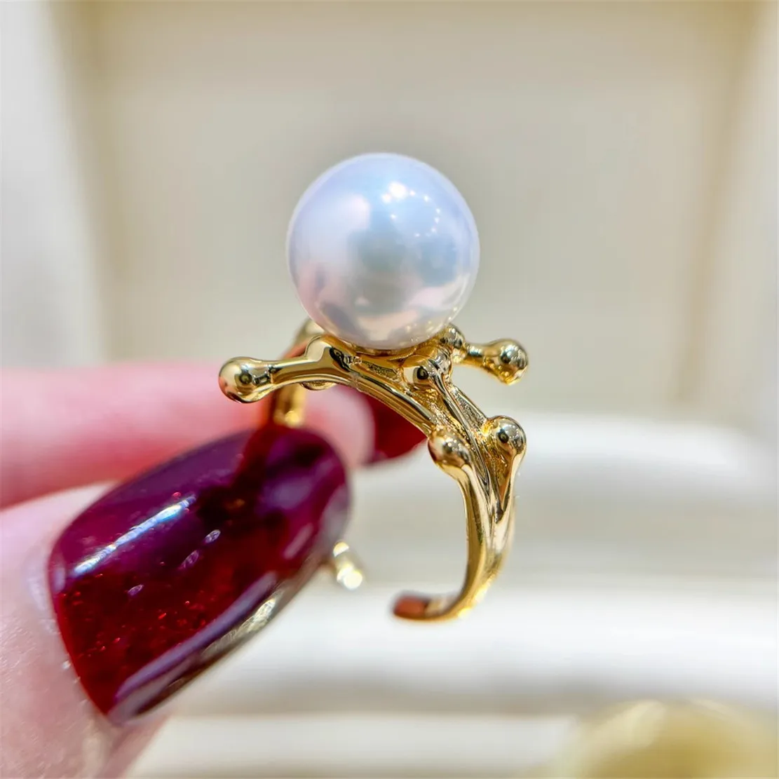 

925 Stamped Alloy Gold-Plating Adjustable Pearl Ring Holder DIY Jewelry Findings, Craft Supplies for Handmade Rings No Pearl
