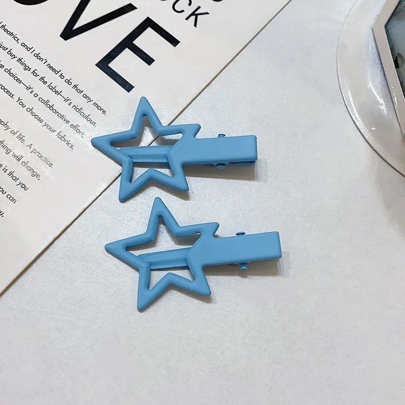 2pcs colorful star hairclips for girls sweet barrette women y2k snap hair clips kids cute hairpin metal hair pin blue accessorie