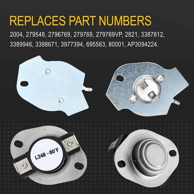 Kit de corte térmico do secador, Peças de reposição, Plástico e Metal, Compatível com 3389946, 3398671, 3977394, 695563, AP3094224, 3390291