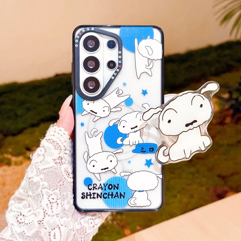 Cute Cartoon Crayon Shin-chan Magnetic Holder Magsafe Wireless Charge Phone Case For Samsung Galaxy S26 25 24 Ultra Puls Cover