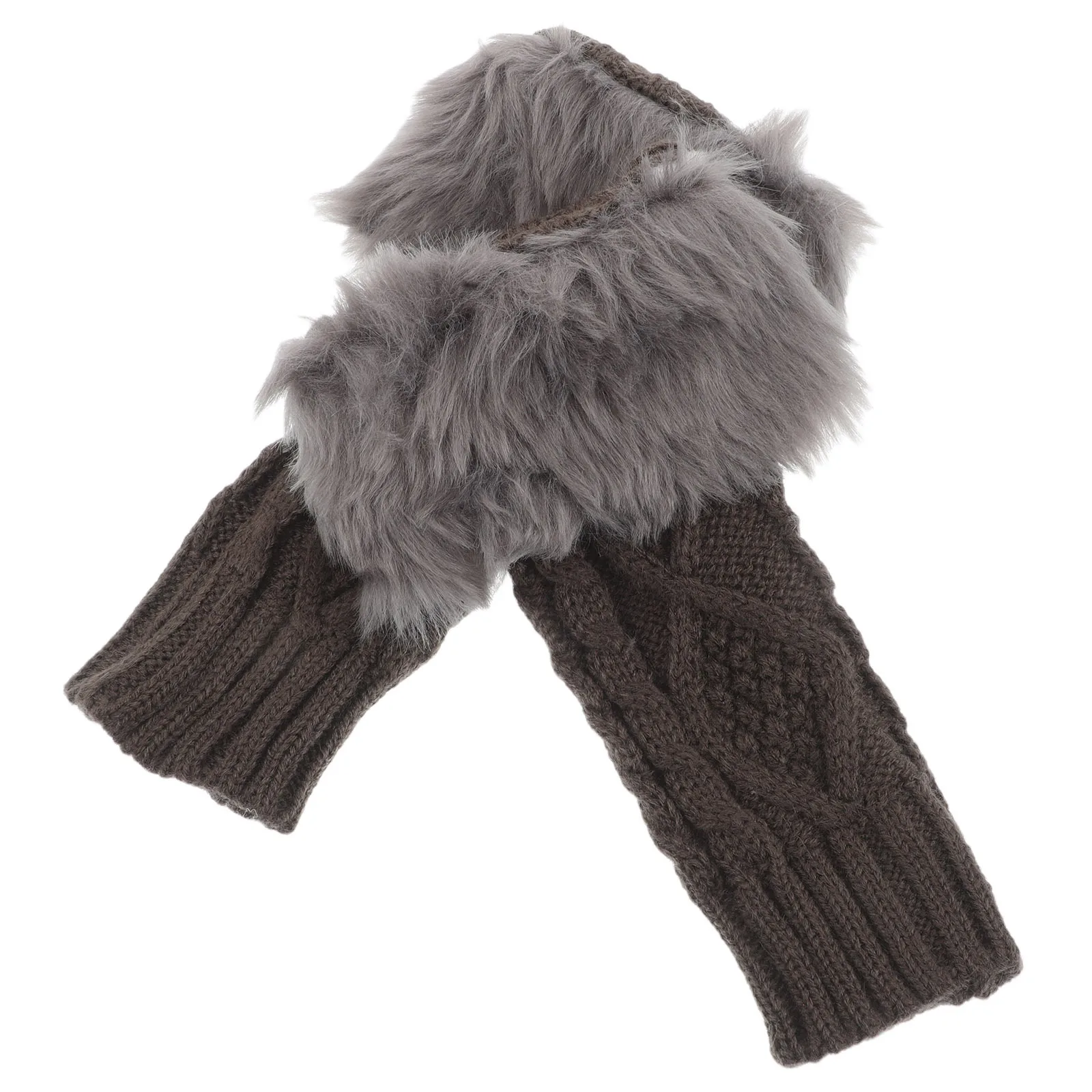 1 زوج الشتاء المرأة محبوك المعصم الأصفاد انفصال الدافئة قصيرة الأكمام اليد مدفئات للذراع سترة معطف فو متماسكة تدفئة المعصم #5