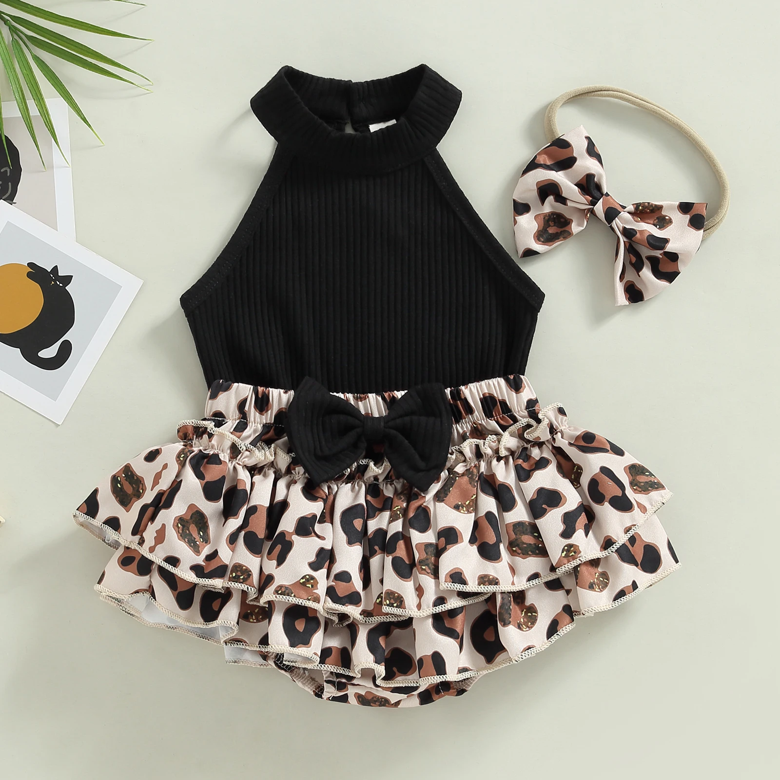 Baby Girl 3Pcs Summer Outfits Set Cute Sleeveless Halter Tops Ruffle Shorts Headband Set Baby Clothing Outfits