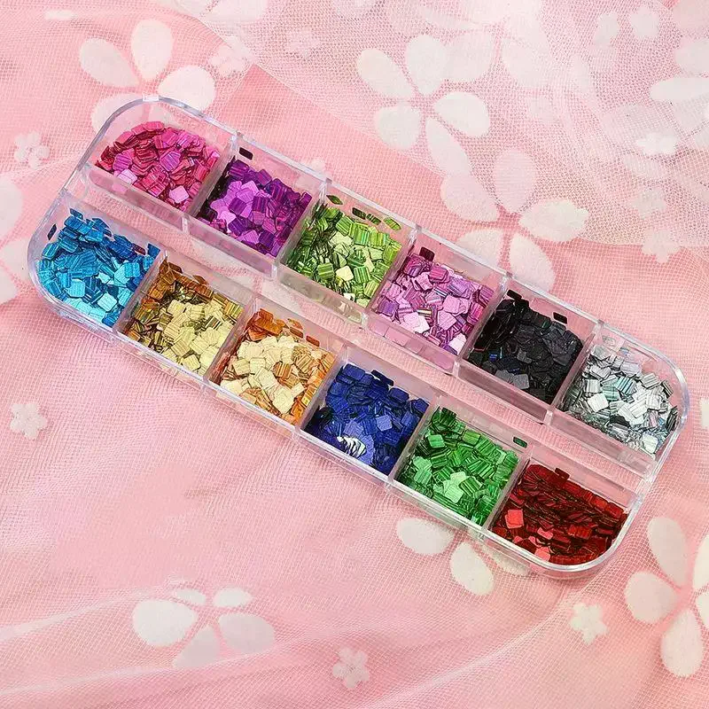 6/12 Grids Diamond And Rectangular Sequin Nail Art Accessories Retro Patchwork Sequin DIY Nail Decor Supplies
