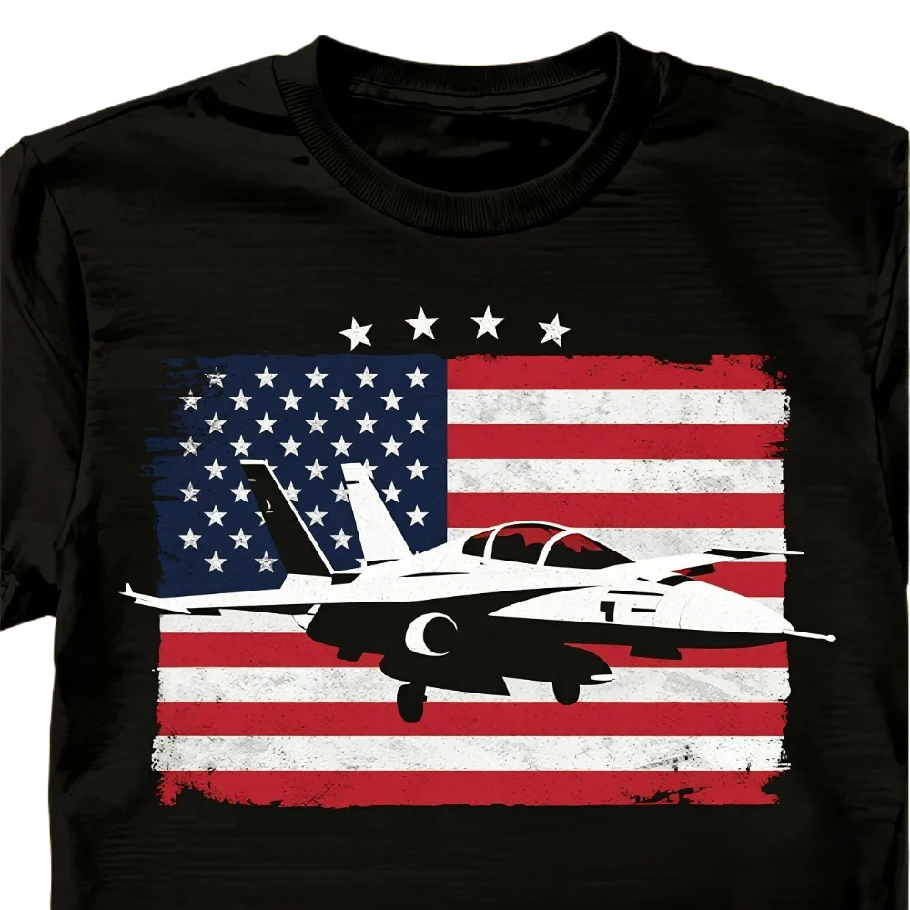 

Retro USA Flag F-18 Super Hornet Strike Fighter T-Shirt 100% Cotton O-Neck Summer Short Sleeve Casual Mens T-shirt Size S-3XL