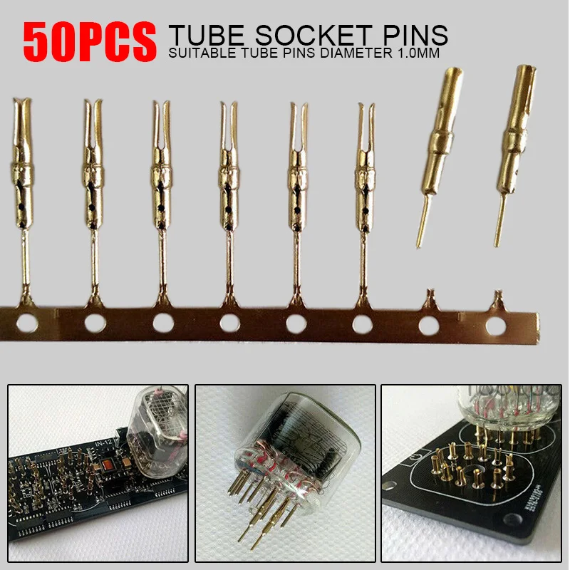 50pcs/set Tinned Brass Nixie/VFD Durable Tube Socket Pins 1.0mm Gold Plated IN-12 IN-18 IN-8 QS30-1 Fluorescent Tube Nixie Tube