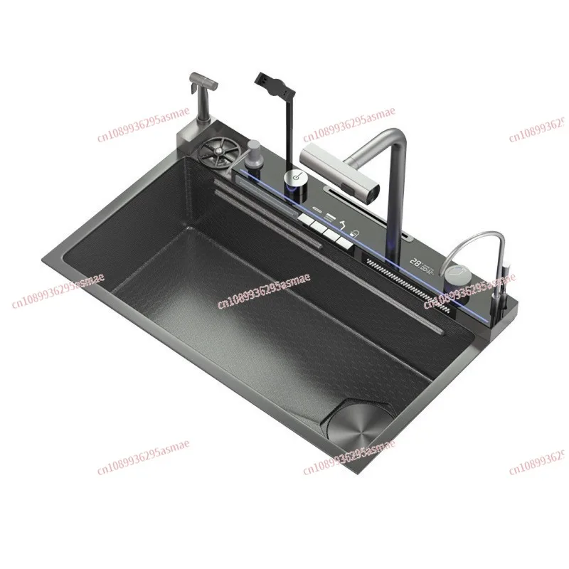 Multifunctional sink, three waterfalls, water outlet, knife holder, whale with mobile phone holder, washer, spray gun.