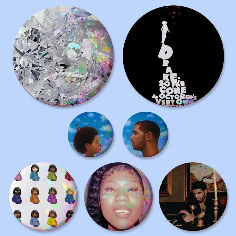 Pins Redondos de Drake para Álbumes de Música, 25, 32, 44, 58, 75 mm, Decoración para Bolsos, Regalos para Fans, Coleccionistas, Amigos, Broche, Souvenir