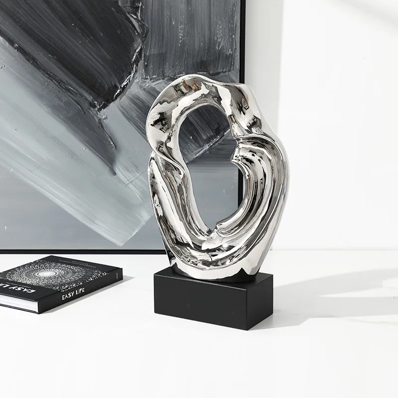 Modern light luxury abstract art electroplated ceramic sculpture, sales hotel entrance  high-end home decoration