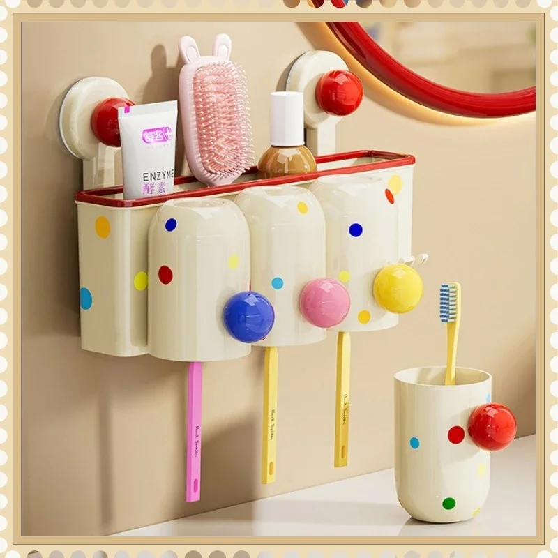 Suction Cup Toothbrush Holder No Drilling Wall Mounted Bathroom Organizer Rack for Toothbrush Cup Makeup & Hair Clip Organizer