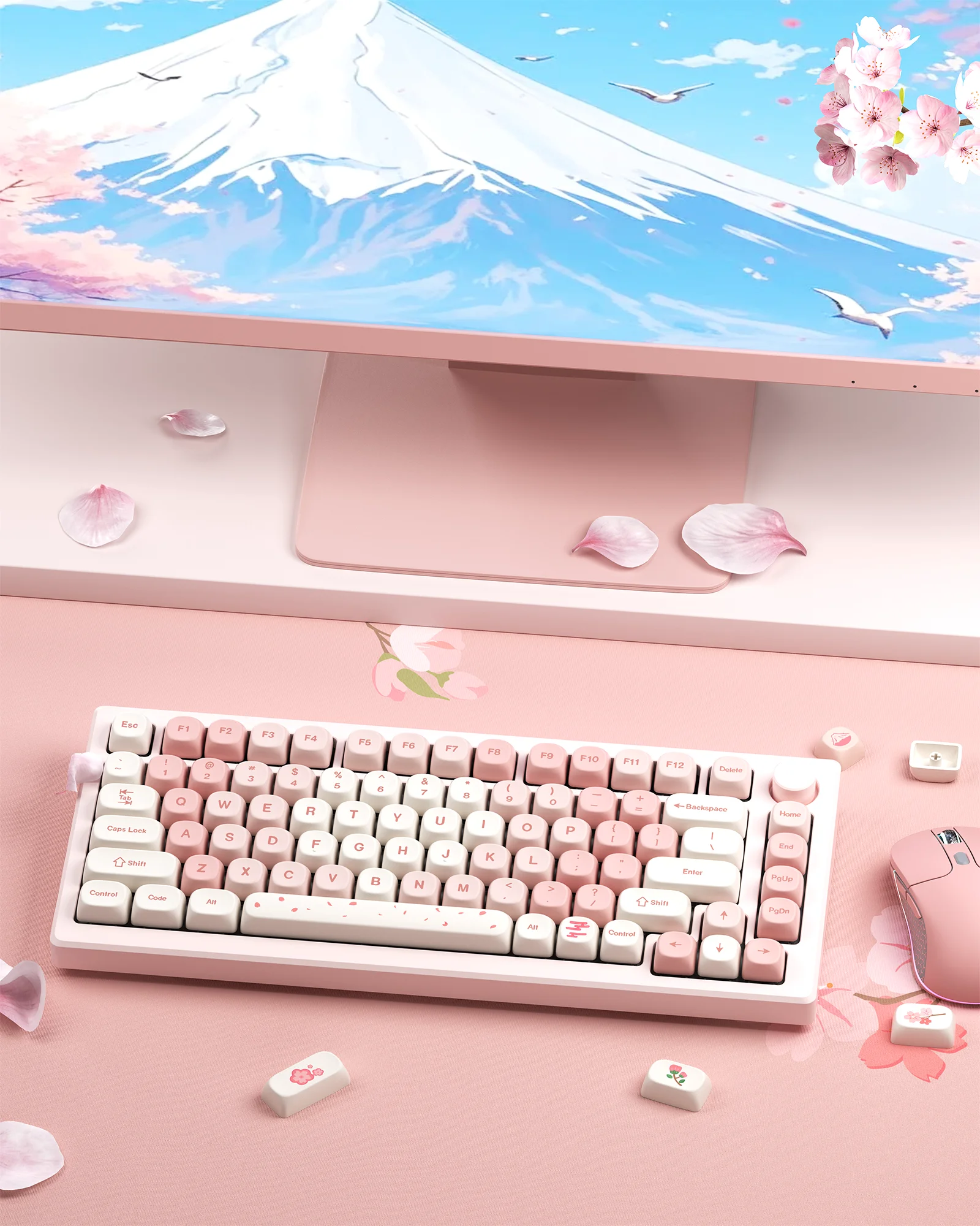 XVX Sakura 143-Key MOA Profile Dye-Sub PBT Keycap Set Pink Girl Keycaps Gift for Gaming Mechanical Keyboard