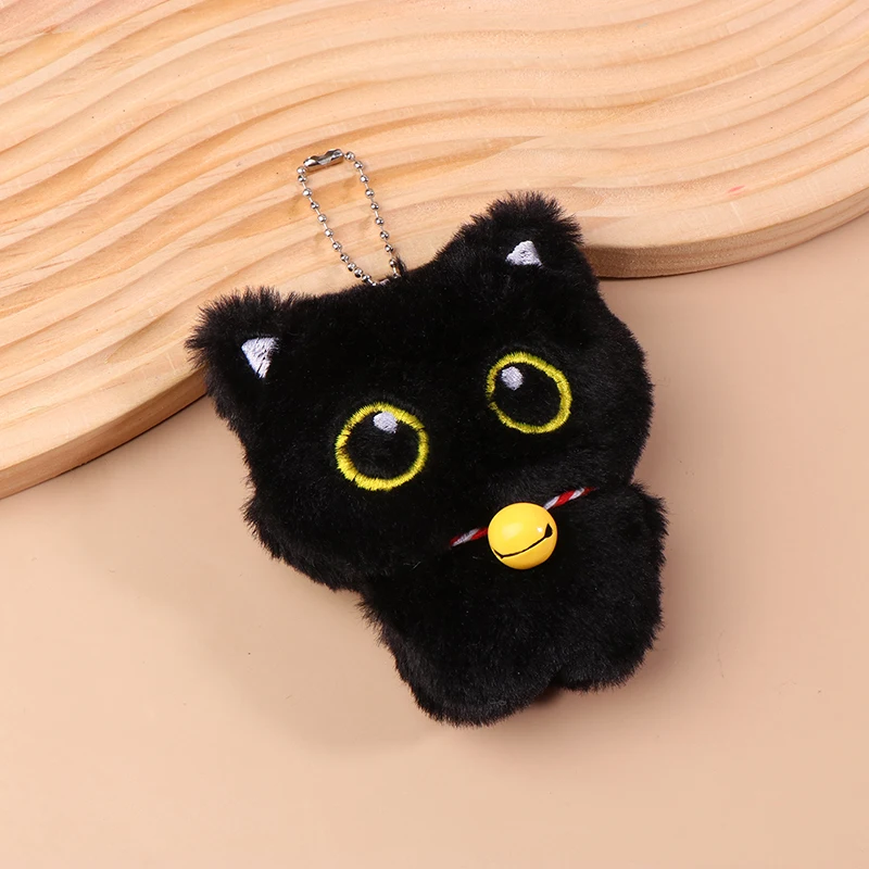 1pc dos desenhos animados gatinho macio pelúcia boneca pingente bonito sino gato preto brinquedo de pelúcia chaveiro do carro mochila saco decoração