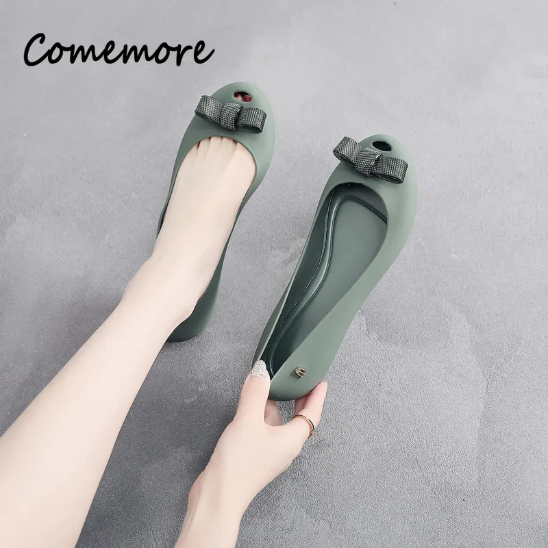 Comemore Flat Shoes Women\'s Summer New Female Shoes Round Head Shallow Mouth Soft Bottom Mother Elderly heeled Shoe Wedge