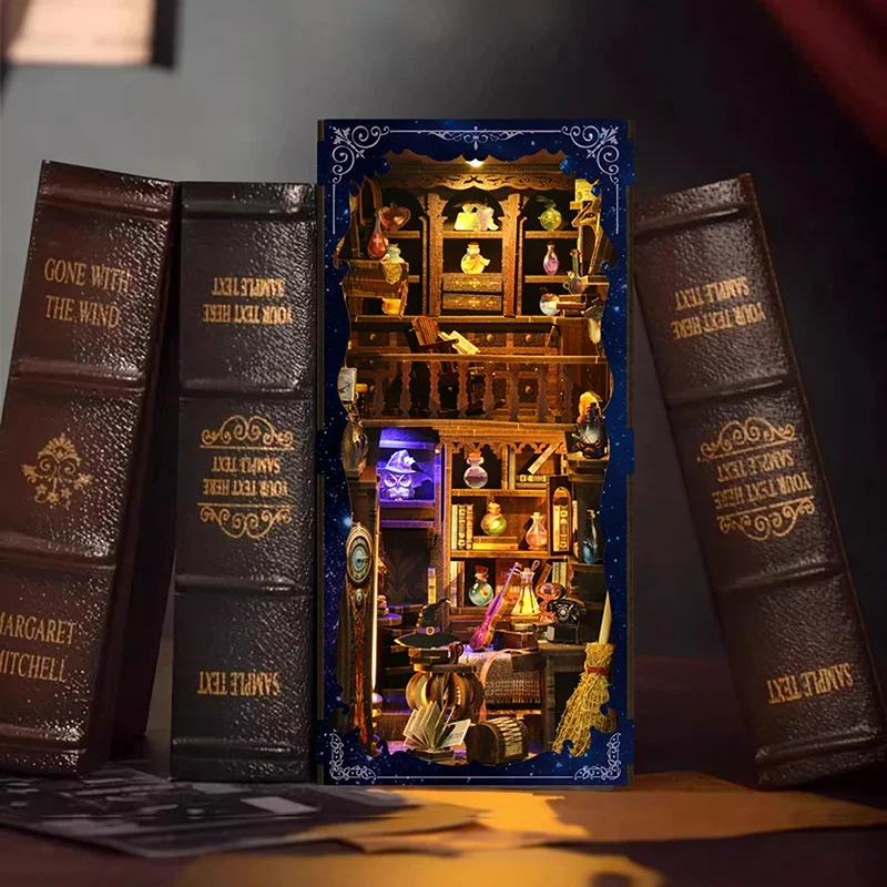

NEW Retro DIY Wooden Book Nook Shelf Insert Miniature Kits Magic Potion House Bookshelf Home Decoration For Adult Handmade Gifts
