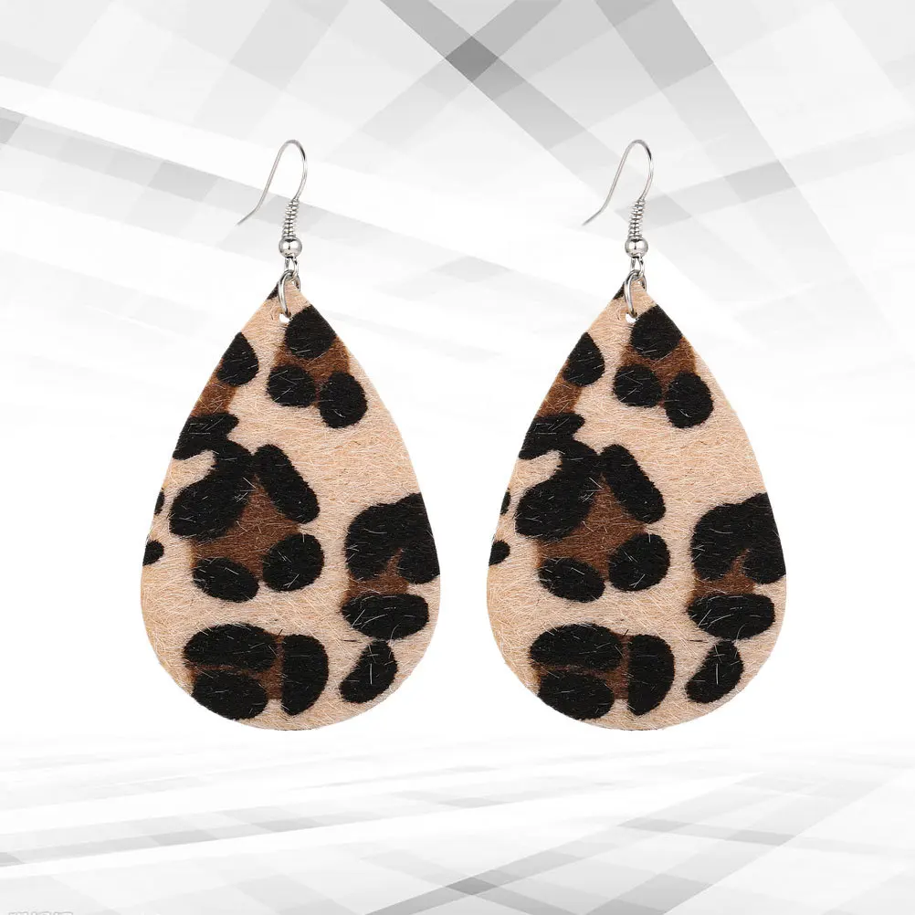 여성을위한 워터 드롭 레오파드 프린트 귀걸이 우아한 댕글러 드롭 모양 인공 보석 패션 이어밥