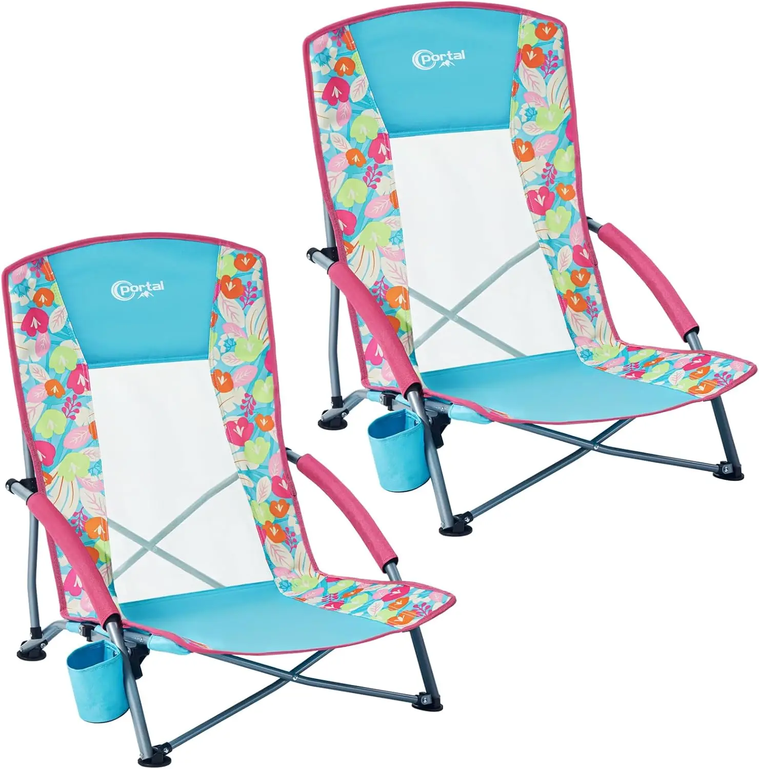 

Low Beach Chair for Adults, Portable with Cup Holder & Mesh Back, Heavy Duty 350LBS, Folding Camping Chair for Sand Lawn Travel