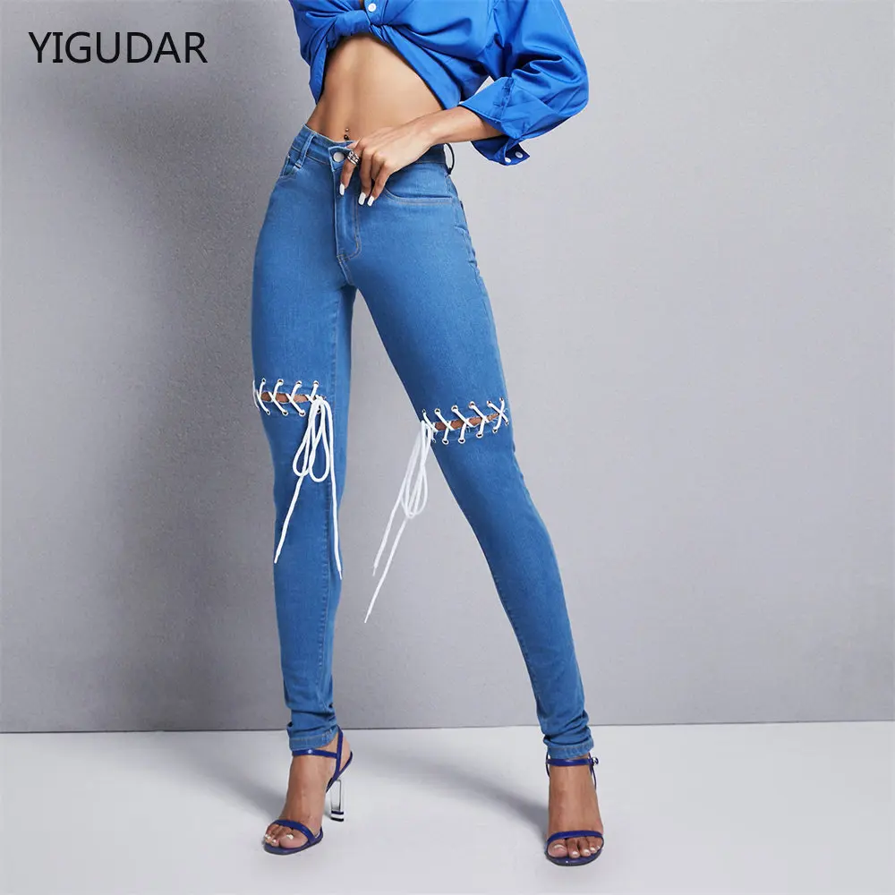 

Shaping Skinny Jeans Women High Waist Stretch Ripped Denim Pants Hip Fit Leggings Slim Elastic Mom Jean Casual Comfy Trousers