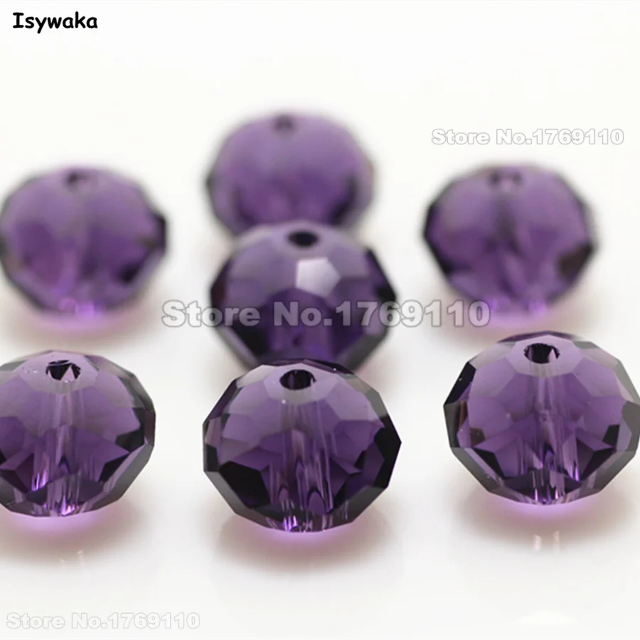 Isywaka Purple Color 8*10mm 70pcs Rondelle Austria faceted Crystal Glass Beads Loose Spacer Round Beads for Jewelry Making