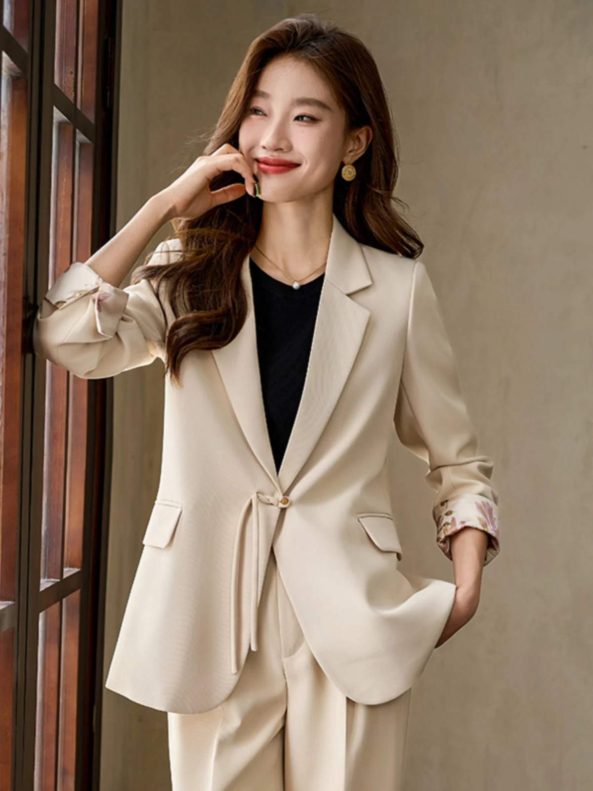 New Chinese Style Buttoned Suit Set Women's Autumn Fashion Commute Outerwear Wide Leg Pants Two Piece Set Elegance