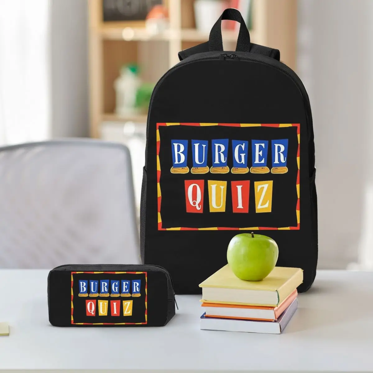 Burger Quiz New Logo Backpack Boys Girls BookBag School Bag Shoulder Bags 3ps Insulated Lunch Bag Pencil Case