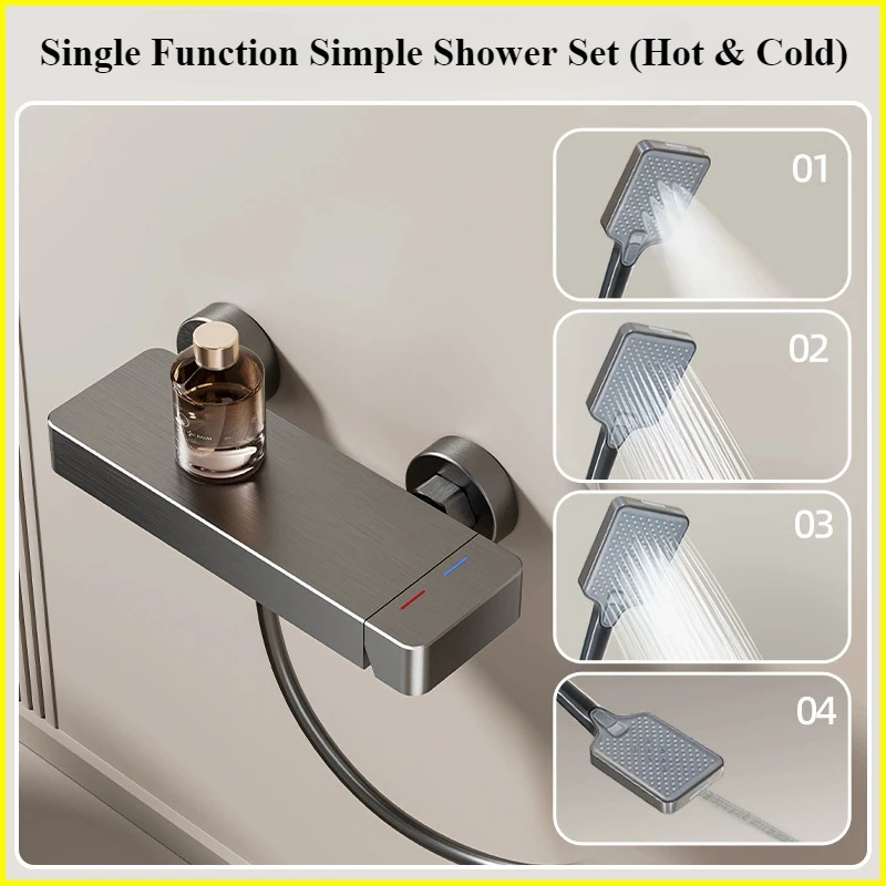 Single Function Showers System Set Wall Mounted Bathroom Shower Faucet Set Grey Aluminum Shower Mixer Crane with Hand Shower Set