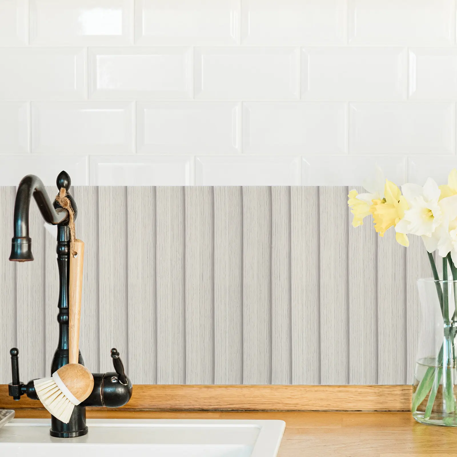 30Pcs Wood Grain Wall Panel Waterproof Self Adhesive Pet Peel Stick Panels 30x30cm Faux Wood Strip Sticker Bathroom Kitchen