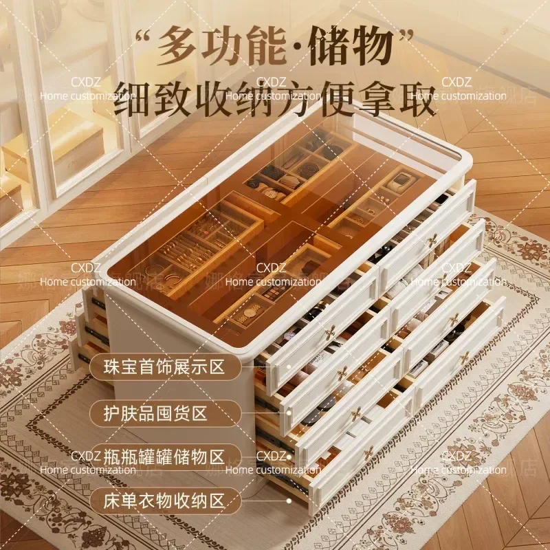 Modern Push Pull Dresser with Integrated Makeup Table and Jewelry Storage High End Bedroom Chest for Hotel Apartment Simple
