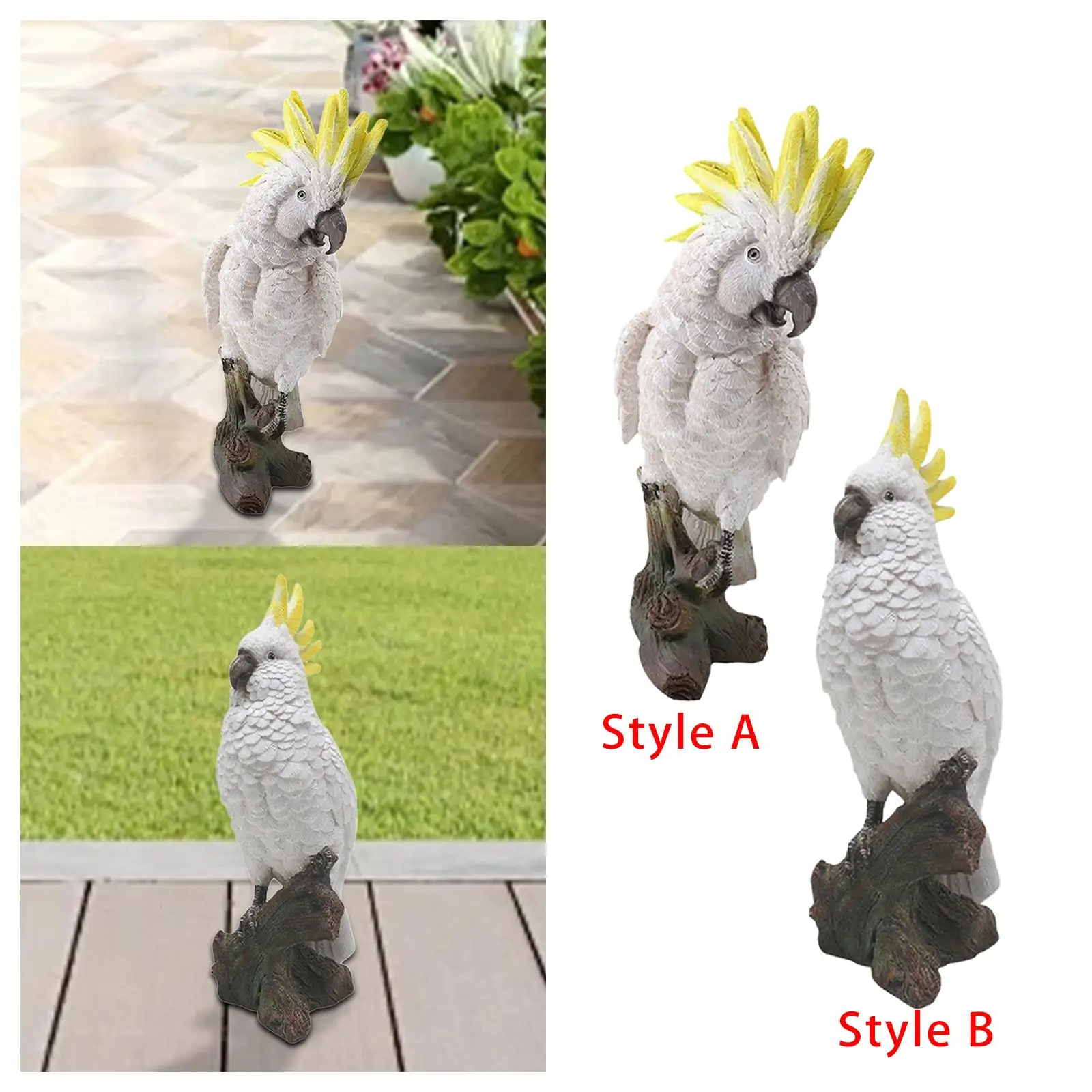 Bird Ornament Statue Crafts Weather Resistant Gifts Funny Animal White Parrot Figurine for Lawn Balcony Porch Outdoor Decor