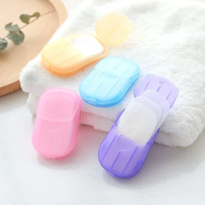 20pcs Mini Soap Tablets Boxed Travel Bathroom Accessories Disposable Camping Washing Scented Foaming Paper Soap