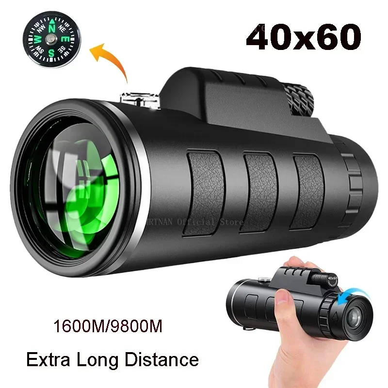 

Monocular Telescope 40X60 Powerful High Definition Zoom Low Night Vision Binoculars with SmartPhone Holder For Hunting Camping