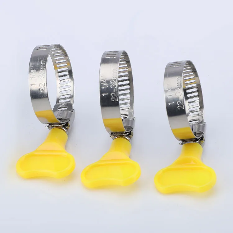 5Pcs 6mm~32mm Adjustable Yellow Plastic Handle Stainless Steel Self-Twisting Throat Clamp Cross Tube Clamp