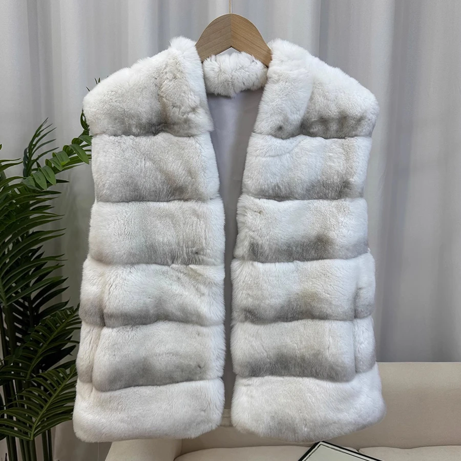 

Chinchilla Rex Rabbit Furs Coat Winter Genuine Rabbit Fur Vest Women Clothing New Arrivals Natural Fur Vest