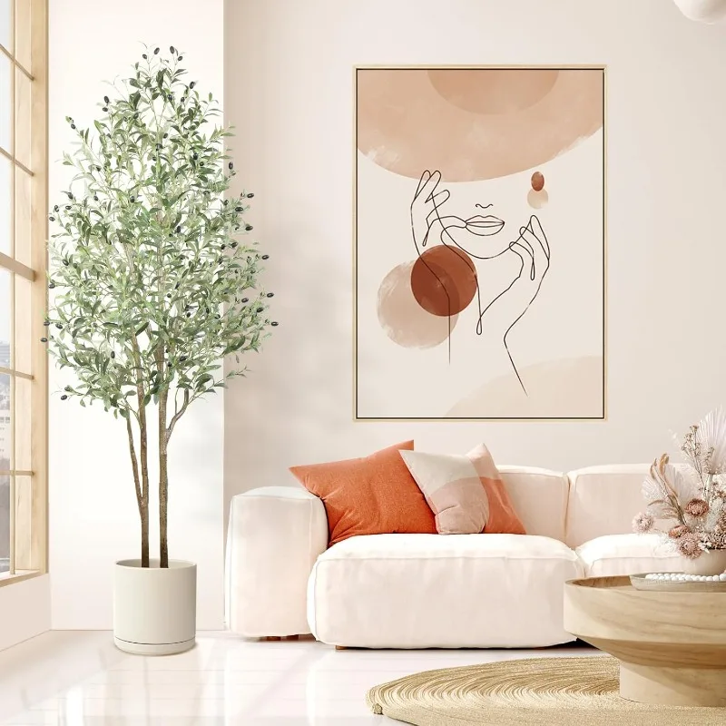 

Faux Olive Tree, Artificial Olive Trees Indoor with Natural Wood Trunk & Lifelike Fruits, Fake Olive Tree with White Planter