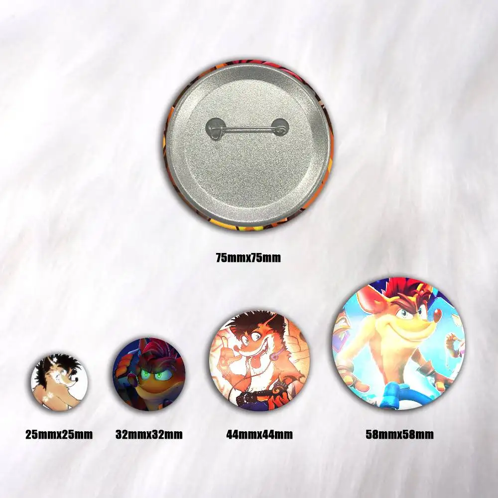 A-CrashS-B-Bandicoot Cartoon Round Brooches On Backpack Jacket Acrylic Button Pins Collection Gifts