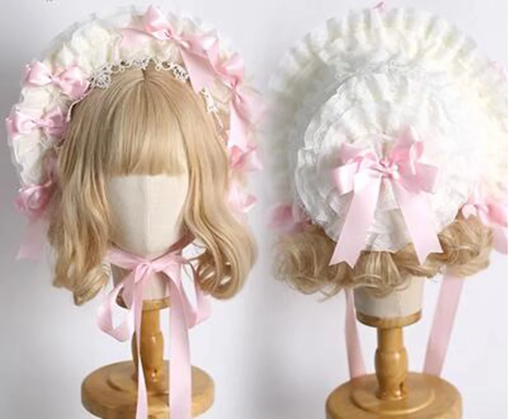 Maid Lolita Spitze Motorhaube Hut Frauen Mädchen Viktorianischen Party Stroh caps Vintage Elegante Schleife Täglichen Mode Frauen Kopfbedeckungen