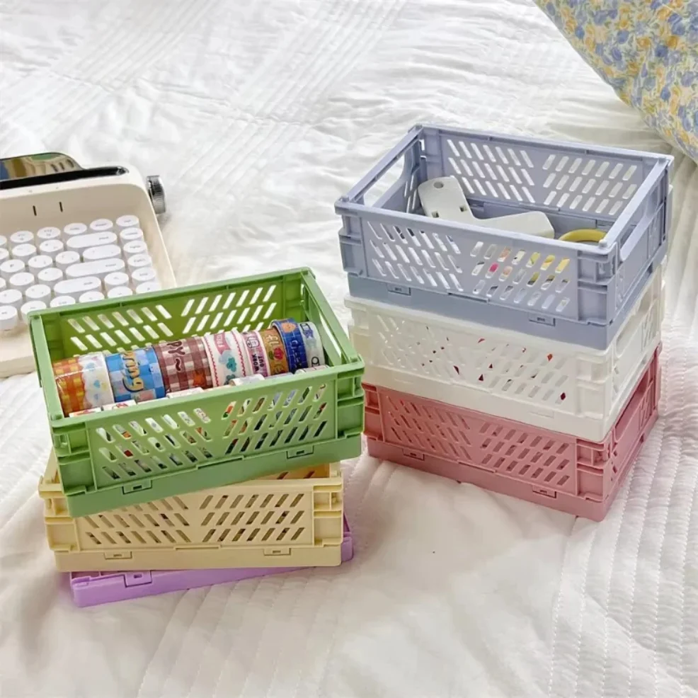 

1/3PCS Organizing Storage Baskets Case Folding Student Desktop Basket Tape Stationery Plastic Foldable Container Storage Box