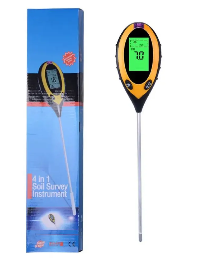 Digital 4 In 1 Soil PH Meter Moisture Monitor Temperature Sunlight Tester for Gardening Plants Farming with Blacklight