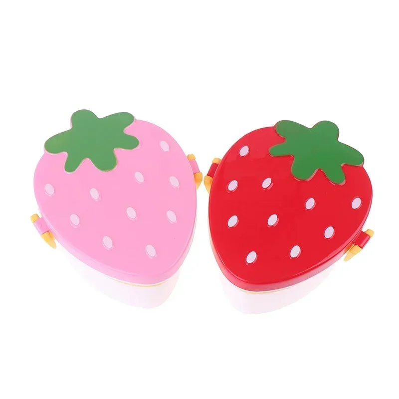 Kids Cute Strawberry Shape Lunch Box With Fork Spoon 2 Layer Food Grade Large Capacity Food Fruit Storage Bento Box