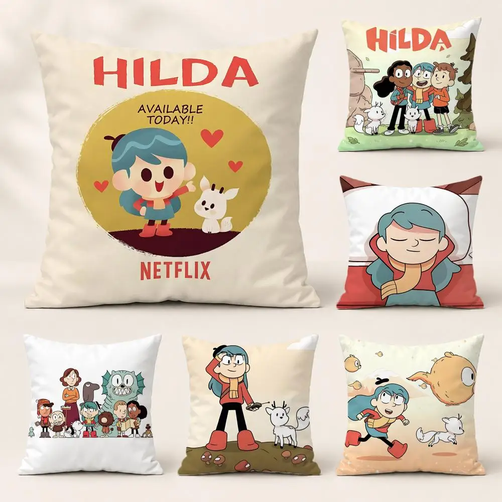 Cartoon H-Hilda Cushion Cover Washable Soft Thick Cushion Cover Decorative Pillowcase for Sofa Living Room Home